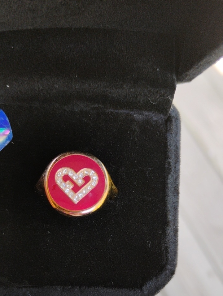 Furla Heart Embellished Enamel Ring With Crystal Accents Us Size 6